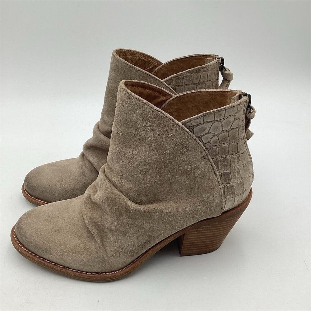 Söfft Tayton II Women's Beige Ankle Booties Size 6.5 Ruched Croc Trim - Picture 2 of 11
